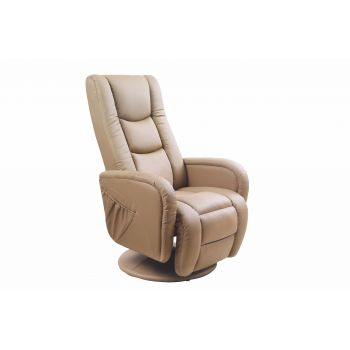 Fotoliu Recliner tapitat cu piele ecologica, cu functie masaj Paulos Bej, l68xA85xH106 cm