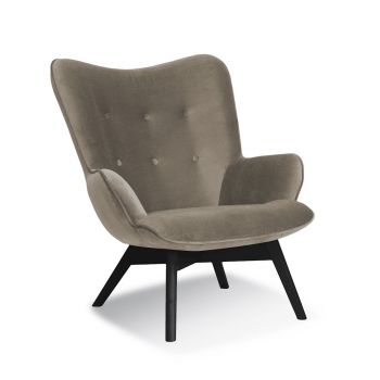 Fotoliu fix tapitat cu stofa, cu picioare din lemn Cherub Beige / Black, l79xA91xH93 cm Fotoliu fix tapitat cu stofa, cu picioare din lemn Cherub Beige / Black, l79xA91xH93 cm