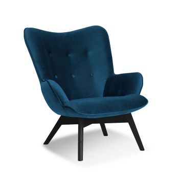 Fotoliu fix tapitat cu stofa, cu picioare din lemn Cherub Navy Blue / Black, l79xA91xH93 cm Fotoliu fix tapitat cu stofa, cu picioare din lemn Cherub Navy Blue / Black, l79xA91xH93 cm