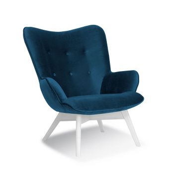 Fotoliu fix tapitat cu stofa, cu picioare din lemn Cherub Navy Blue / White, l79xA91xH93 cm Fotoliu fix tapitat cu stofa, cu picioare din lemn Cherub Navy Blue / White, l79xA91xH93 cm