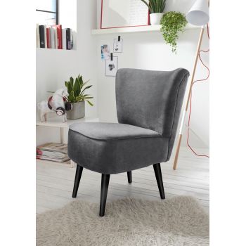Fotoliu fix tapitat cu stofa si picioare din lemn, Lorand Antracit / Negru, l65xA70xH89 cm Fotoliu fix tapitat cu stofa si picioare din lemn, Lorand Antracit / Negru, l65xA70xH89 cm