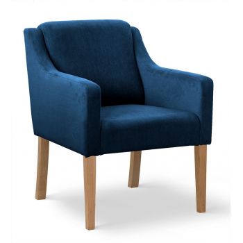 Fotoliu fix tapitat cu stofa si picioare din lemn Milo Velvet Albastru / Stejar, l68xA66xH85 cm Fotoliu fix tapitat cu stofa si picioare din lemn Milo Velvet Albastru / Stejar, l68xA66xH85 cm