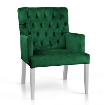 Fotoliu fix tapitat cu stofa si picioare din lemn, Zara Velvet Verde / Alb, l64xA60xH89 cm