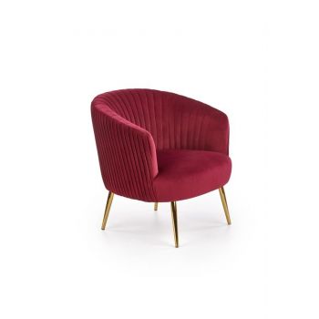 Fotoliu fix tapitat cu stofa si picioare metalice Crown Bordeaux / Auriu, l78xA72xH80 cm Fotoliu fix tapitat cu stofa si picioare metalice Crown Bordeaux / Auriu, l78xA72xH80 cm