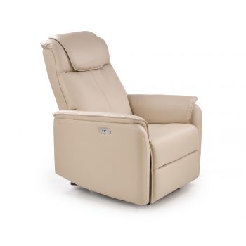 Fotoliu Recliner cu mecanism electric, tapitat cu piele ecologica Parade Crem, l75xA94xH103 cm