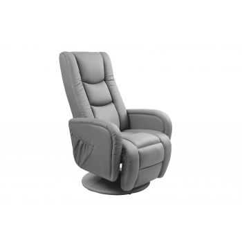 Fotoliu Recliner tapitat cu piele ecologica, cu functie masaj Paulos Gri, l68xA85xH106 cm