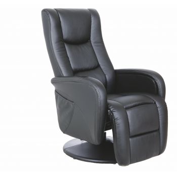 Fotoliu Recliner tapitat cu piele ecologica, cu functie masaj Paulos Negru, l68xA85xH106 cm