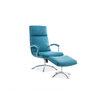Fotoliu Relaxare tapitat cu stofa + Taburet Jaffar Turcoaz, l63xA80xH109 cm