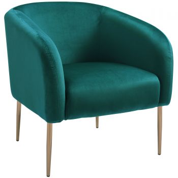 HOMCOM Fotoliu Cocktail din Catifea, Mobilier Modern Casa si Birou Verde