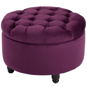 Homcom Puf container din Catifea Violeta cu Asezare in Stil Chesterfield Captusit