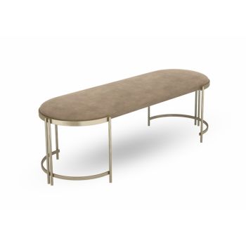 Bancheta din Catifea Bej cu picioare din Metal Auriu L143xH45cm Blush