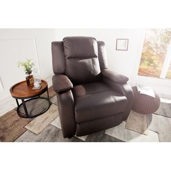 Fotoliu recliner tapitat cu Piele artificiala Maro cu structura metalica neagra H106xL90xA90cm Hollywood