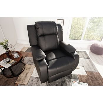 Fotoliu recliner tapitat cu Piele artificiala Negru cu structura metalica neagra H106xL90xA90cm Hollywood