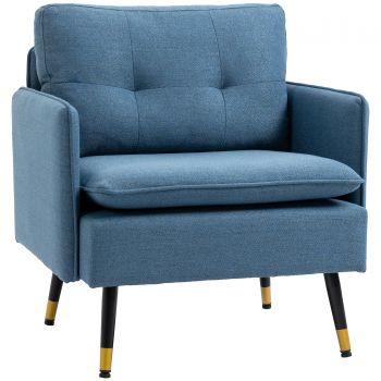 HOMCOM Fotolii moderne HOMCOM cu picioare din otel, scaune de accent tapitate cu nasturi pentru camera de zi si dormitor, albastru inchis | AOSOM RO