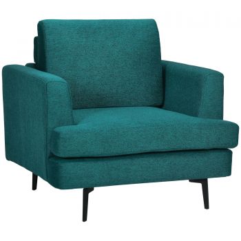 HOMCOM Fotoliu modern pentru living cu scaun captusit, picioare din otel si tesatura respirabila, efect de in, verde | AOSOM RO