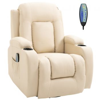 HOMCOM Fotoliu Relax pentru Masaj Rabatabil din Imitatie de Piele Bej cu 8 Puncte de Masaj si Telecomanda, 85x94x104cm, Crem | AOSOM RO