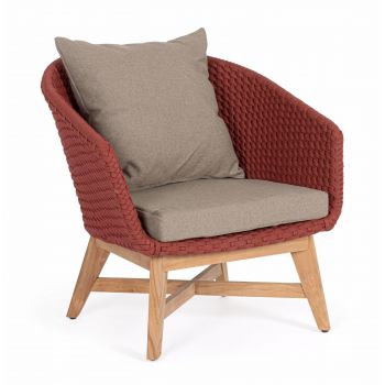 Fotoliu fix pentru gradina / terasa, din aluminiu si lemn de tec, Coachella Burgundy / Natural, l76xA78xH77 cm Fotoliu fix pentru gradina / terasa, din aluminiu si lemn de tec, Coachella Burgundy / Natural, l76xA78xH77 cm