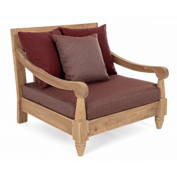Fotoliu fix pentru gradina / terasa, din lemn de tec, cu perne detasabile, Bali Burgundy / Natural, l90xA90xH81 cm Fotoliu fix pentru gradina / terasa, din lemn de tec, cu perne detasabile, Bali Burgundy / Natural, l90xA90xH81 cm