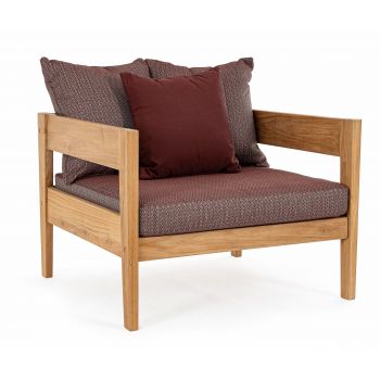 Fotoliu fix pentru gradina / terasa, din lemn de tec, cu perne detasabile, Kobo Burgundy / Natural, l90xA90xH79 cm Fotoliu fix pentru gradina / terasa, din lemn de tec, cu perne detasabile, Kobo Burgundy / Natural, l90xA90xH79 cm