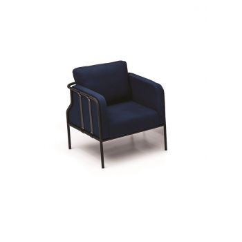 Fotoliu fix tapitat cu stofa si piele ecologica, Belty Bleumarin / Negru, l68xA70xH80 cm