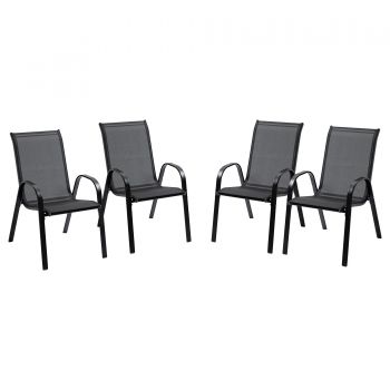 Set cu 4 scaune cu cotiere Outsunny, pentru exterior, Negru | Aosom RO