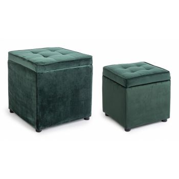 Set 2 pufuri cu spatiu pentru depozitare tapitat cu Catifea Verde L35/45xH35/45cm Bellville Set 2 pufuri cu spatiu pentru depozitare tapitat cu Catifea Verde L35/45xH35/45cm Bellville