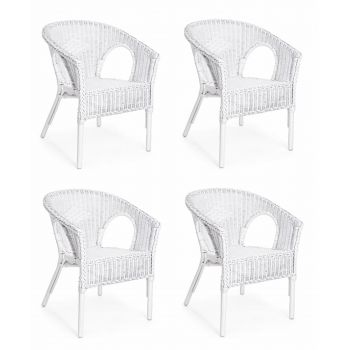 Set 4 scaune pentru gradina / terasa, din ratan si rachita, Alliss Alb, l58xA61xH74 cm Set 4 scaune pentru gradina / terasa, din ratan si rachita, Alliss Alb, l58xA61xH74 cm