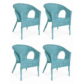 Set 4 scaune pentru gradina / terasa, din ratan si rachita, Alliss Bleu, l58xA61xH74 cm