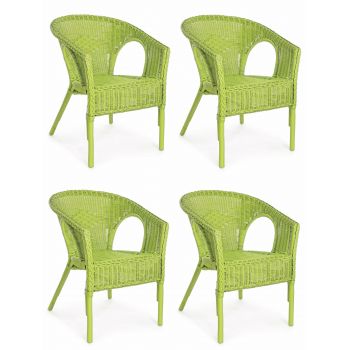 Set 4 scaune pentru gradina / terasa, din ratan si rachita, Alliss Lime, l58xA61xH74 cm