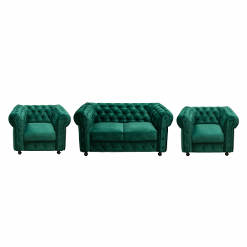 Set CHESTERFIELD 2-1-1, canapea fixa 2 locuri si 2 fotolii fixe, verde