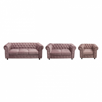 Set CHESTERFIELD 2-1-1, canapea fixa 3 locuri, canapea fixa 2 locuri si 1 fotoliu fix, roz prafuit