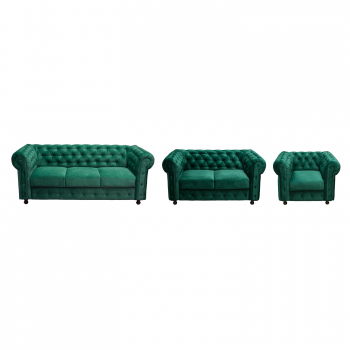 Set CHESTERFIELD 3-2-1, canapea fixa 3 locuri, canapea fixa 2 locuri si 1 fotoliu fix, verde