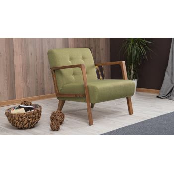 Fotoliu fix din lemn de fag tapitat cu stofa, Kemer Verde Olive, l69xA83xH80 cm