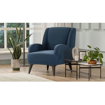 Fotoliu fix tapitat cu stofa, Delfi Velvet Gri Bleu, l76xA85,5xH88 cm