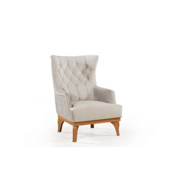 Fotoliu fix tapitat cu stofa, Elena Velvet Crem, l75xA90xH102 cm