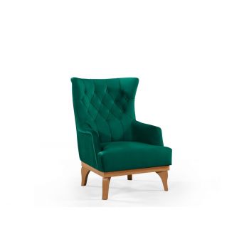 Fotoliu fix tapitat cu stofa, Elena Velvet Verde, l75xA90xH102 cm