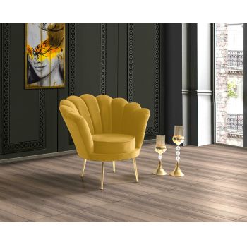 Fotoliu fix tapitat cu stofa, Inci Velvet Galben, l75xA70xH80 cm