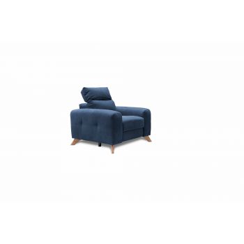 Fotoliu fix tapitat cu stofa si picioare din lemn, Imperius Bleumarin, l116xA104xH84-100 cm