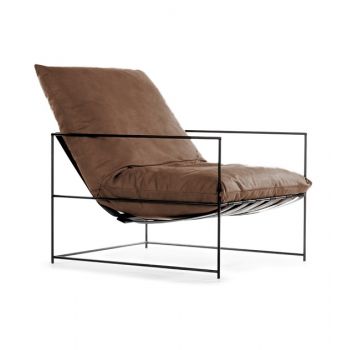 Fotoliu fix tapitat cu stofa si picioare metalice, Elton Maro / Negru, l76xA104xH85 cm