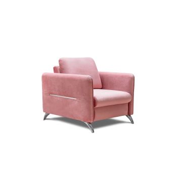 Fotoliu fix tapitat cu stofa si picioare metalice Tangit Velvet Roz / Crom, l127xA114xH90 cm