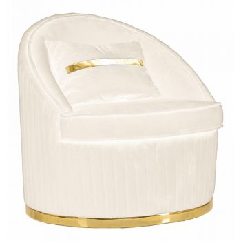 Fotoliu fix tapitat cu stofa, Space Plus Velvet Crem / Auriu, Ø75xH80 cm