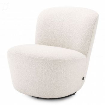 Fotoliu rotativ tapitat cu Boucle Crem cu baza din Metal Negru H75xL67xA71cm Doria