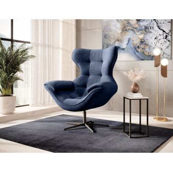 Fotoliu rotativ tapitat cu stofa si picior metalic, Yogalo Bleumarin / Negru, l103xA84xH119 cm