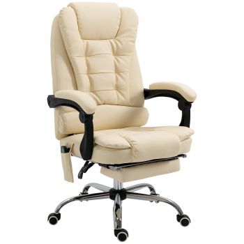 Vinsetto Fotoliu pentru Masaj Pivotant si Ergonomic cu Inaltime Reglabila cu 6 Puncte de Vibratie, 65x160x104 cm, Crem