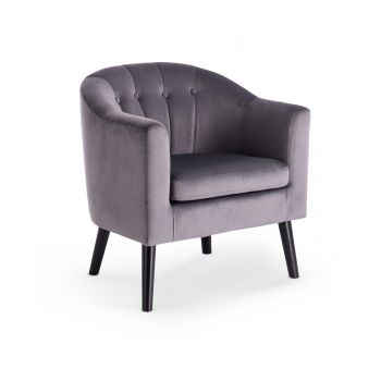 Fotoliu fix tapitat cu stofa si picioare din lemn, Marshton Velvet Gri / Negru, l70xA64xH75 cm