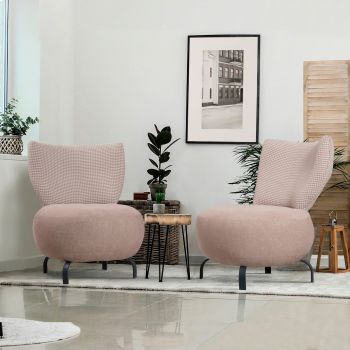 Set scaune cu aripă, Unique Design, 867UNQ1068, Lemn de carpen, Roz somon