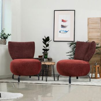 Set scaune cu aripă, Unique Design, 867UNQ1074, Lemn de carpen, Rosu claret