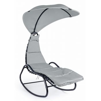 Fotoliu balansoar cu baldachin pentru gradina / terasa, din metal si material textil, Baffin Gri / Antracit, l80xA160xH195 cm