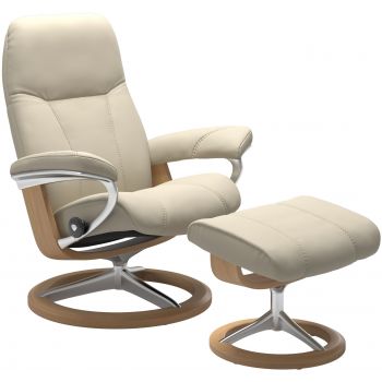 Fotoliu cu taburet Stressless Consul Signature M cadru Oak tapiterie piele Batik Cream