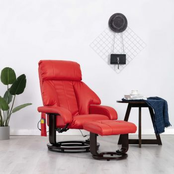 Fotoliu de masaj rabatabil pentru TV roșu piele ecologică
